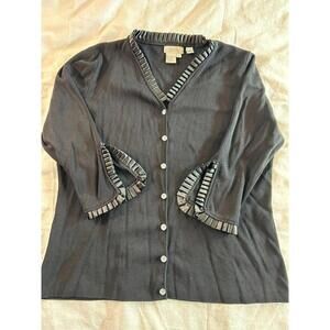 Escio Black Cardigan Sweater Ruffle Detail Sz XL